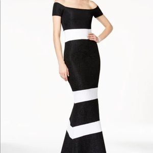 Glitter Striped Off Shoulder Mermaid Dress